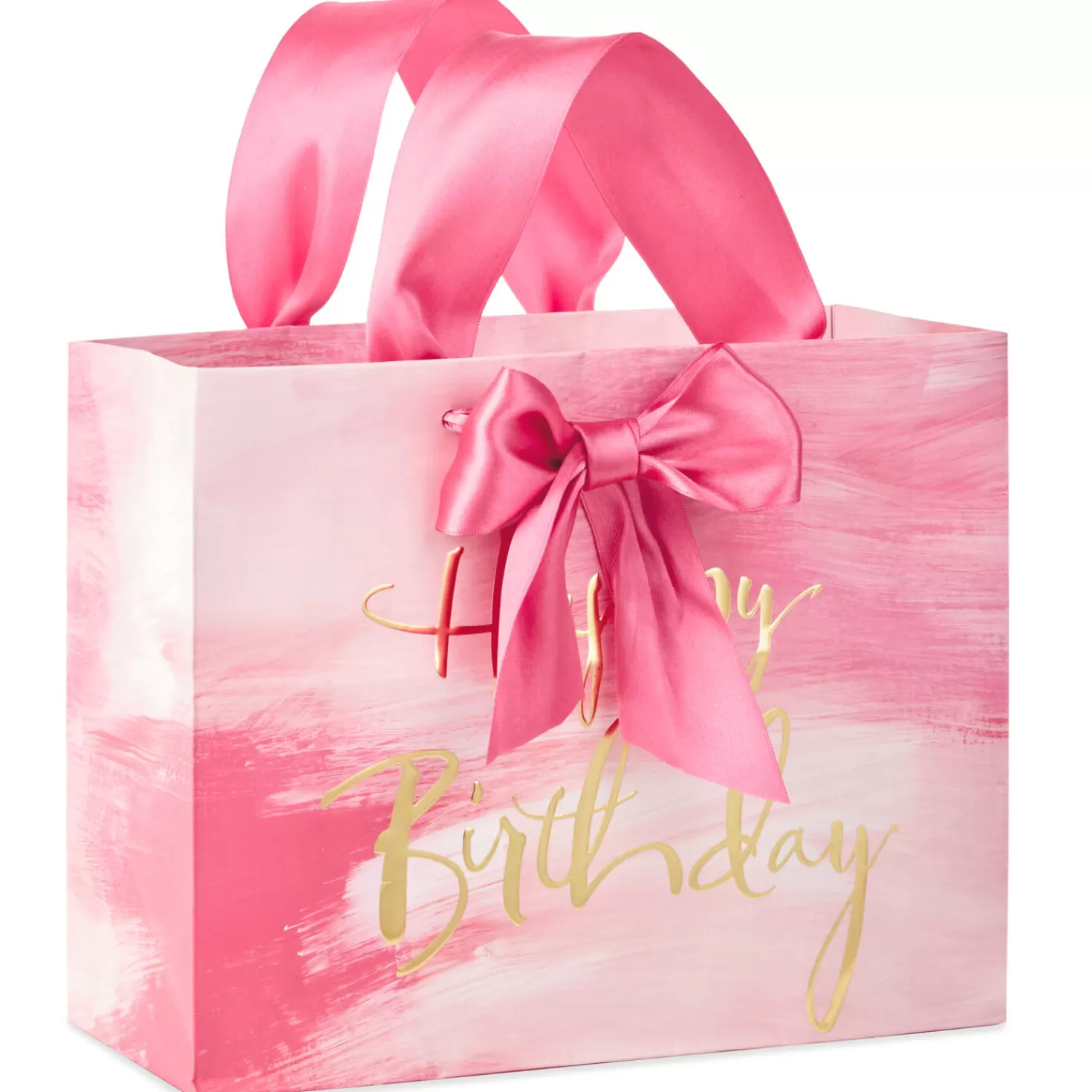 Birthday>Hallmark Pink Watercolor Happy Birthday Medium Gift Bag, 7.75"