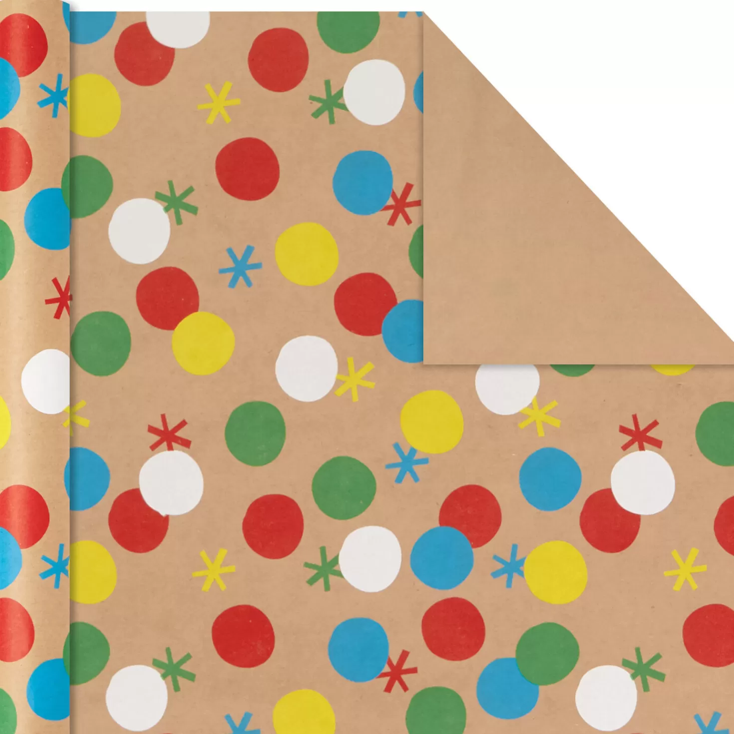 Birthday>Hallmark Primary Birthday 3-Pack Kraft Wrapping Paper, 105 Sq. Ft. Total