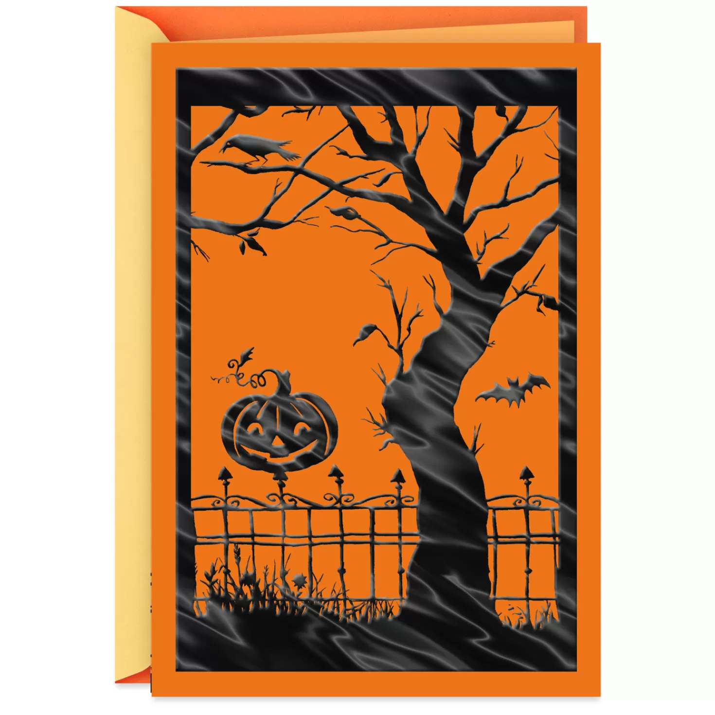 Halloween (10/31)>Hallmark Pumpkin On Fence Happy Halloween Card