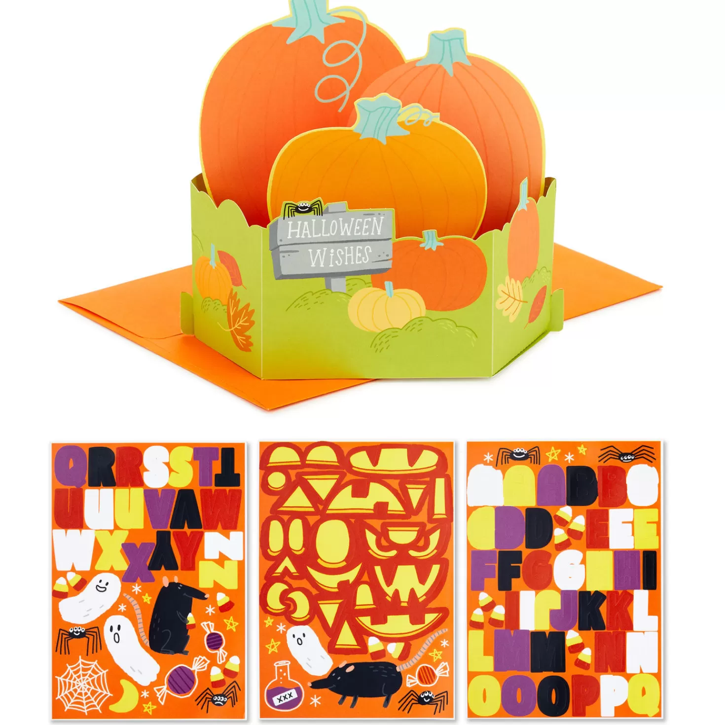 Halloween (10/31)>Hallmark Pumpkin Patch 3D Pop-Up Halloween Card With Stickers