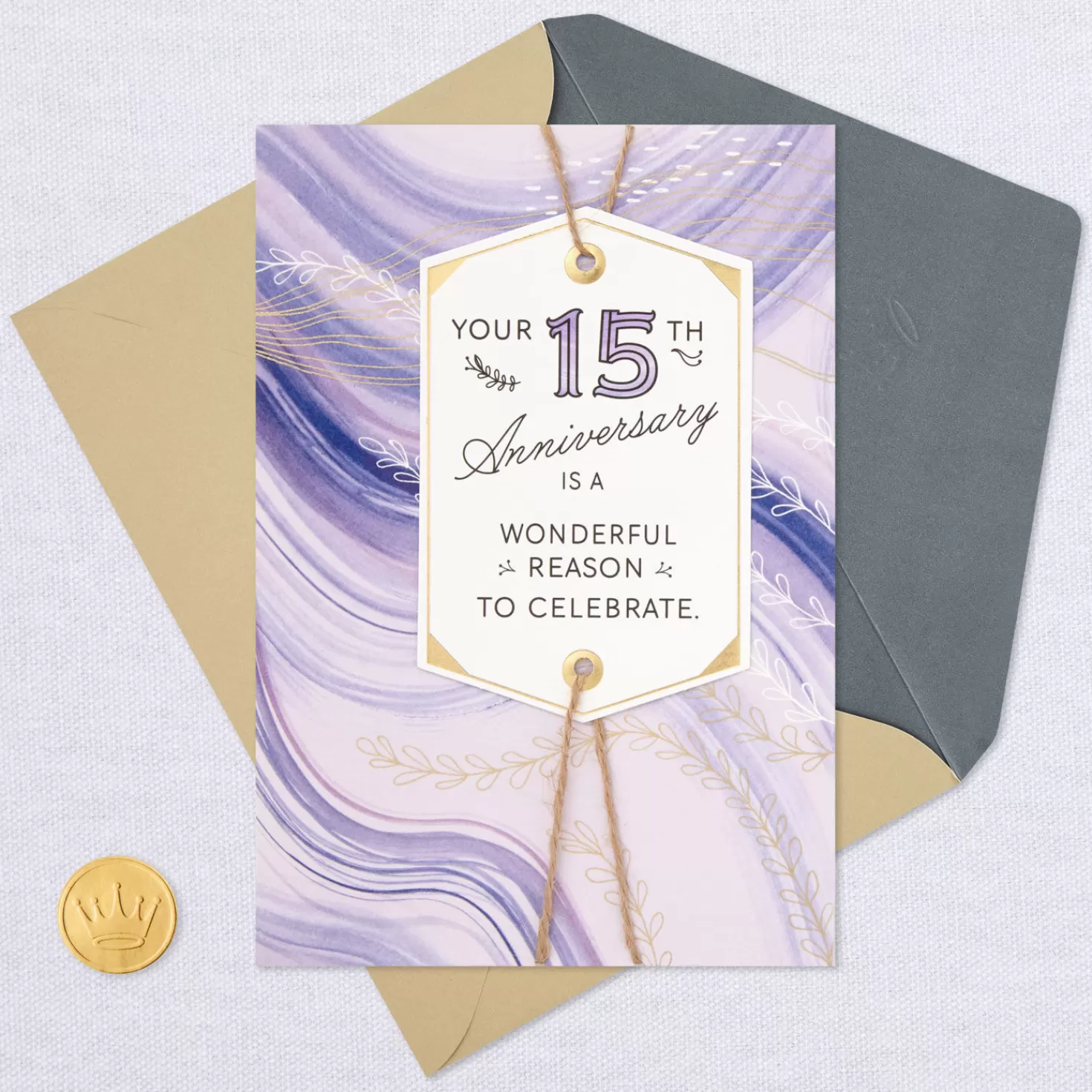 Anniversary>Hallmark Purple Watercolor 15Th Anniversary Card