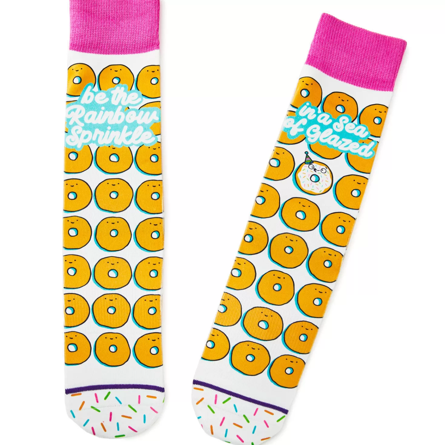Fashion Rainbow Sprinkle Donuts Fun Crew Socks Encouragement
