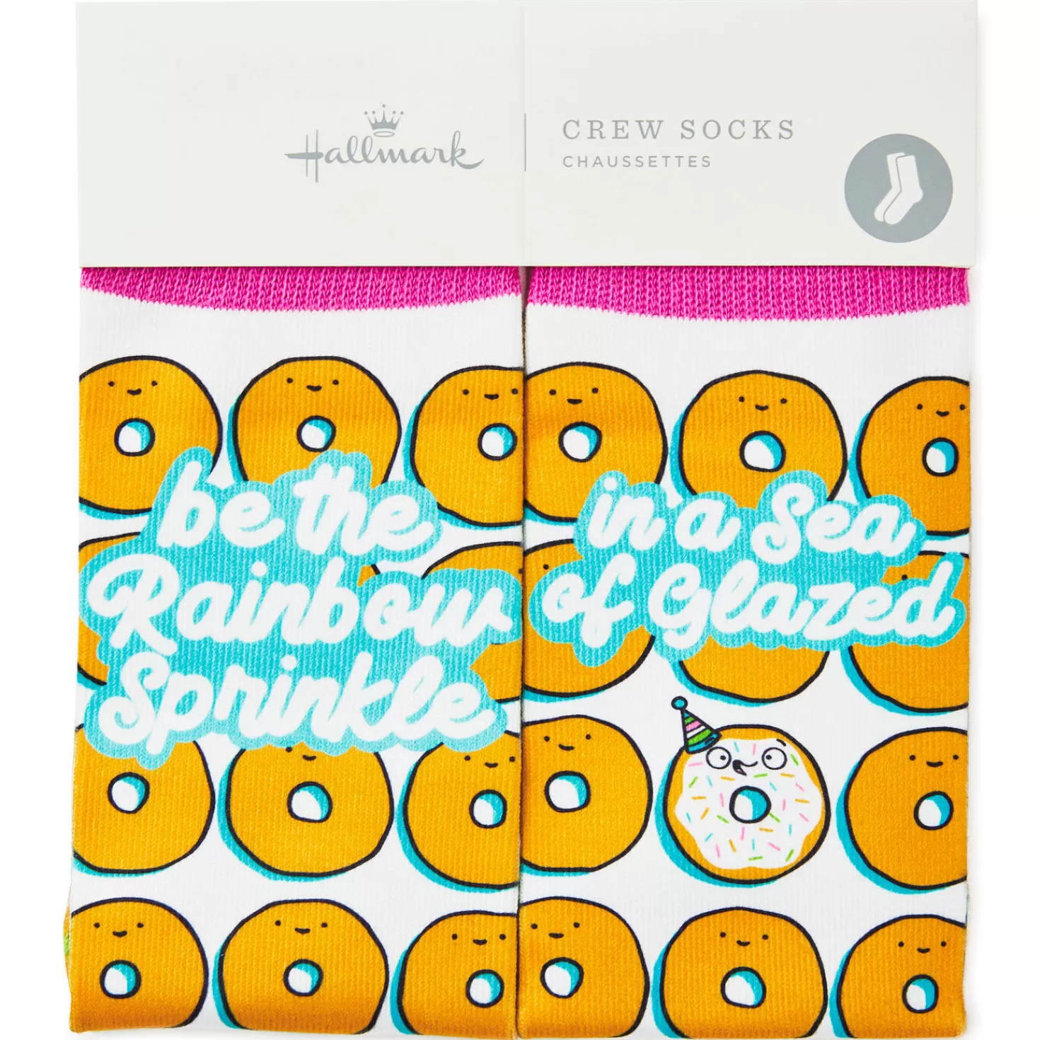 Fashion Rainbow Sprinkle Donuts Fun Crew Socks Encouragement