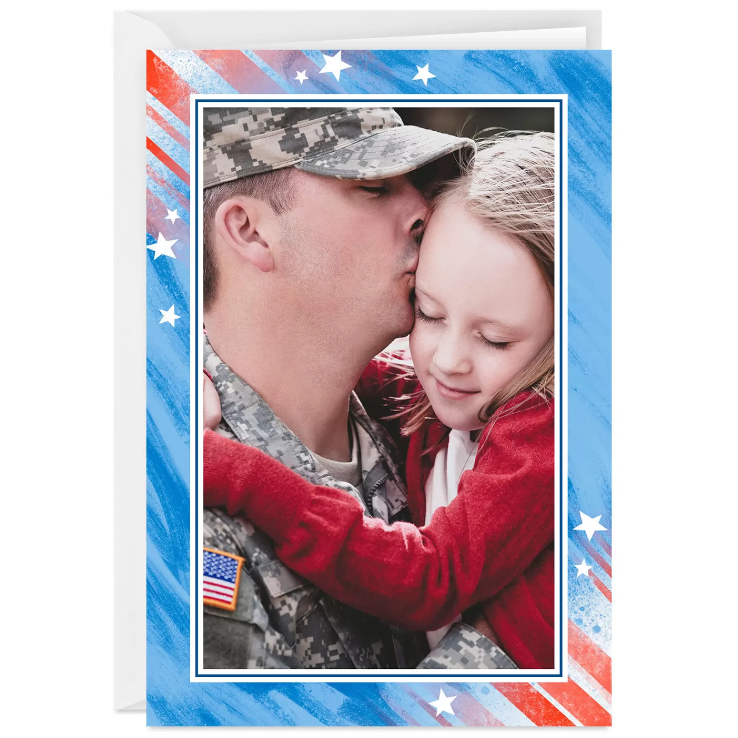 Fashion Red, White And Blue Patriotic Folded Photo Card Military Appreciation