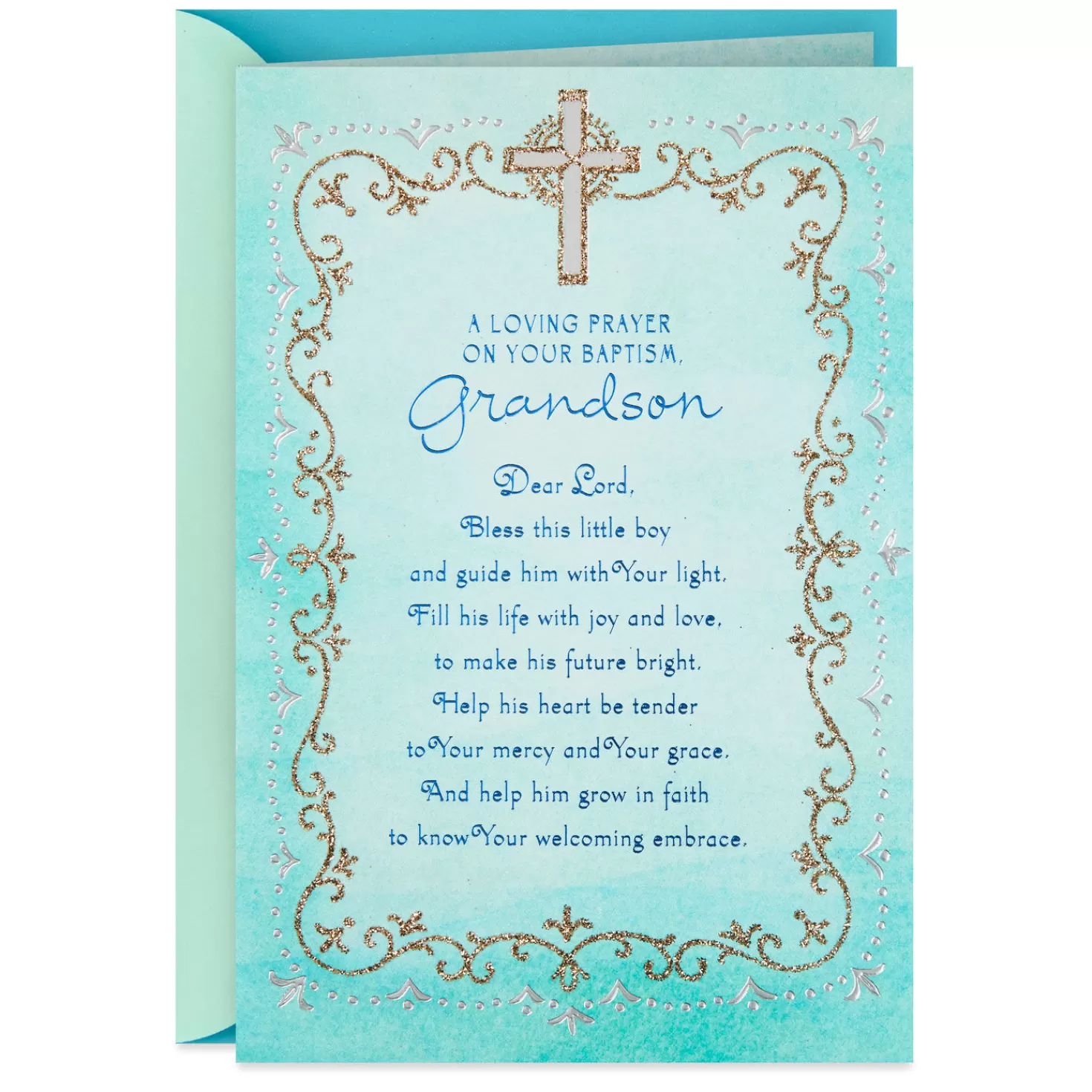 Flash Sale Silver Cross Religious Baptism Card For Grandson Baptism And Christening