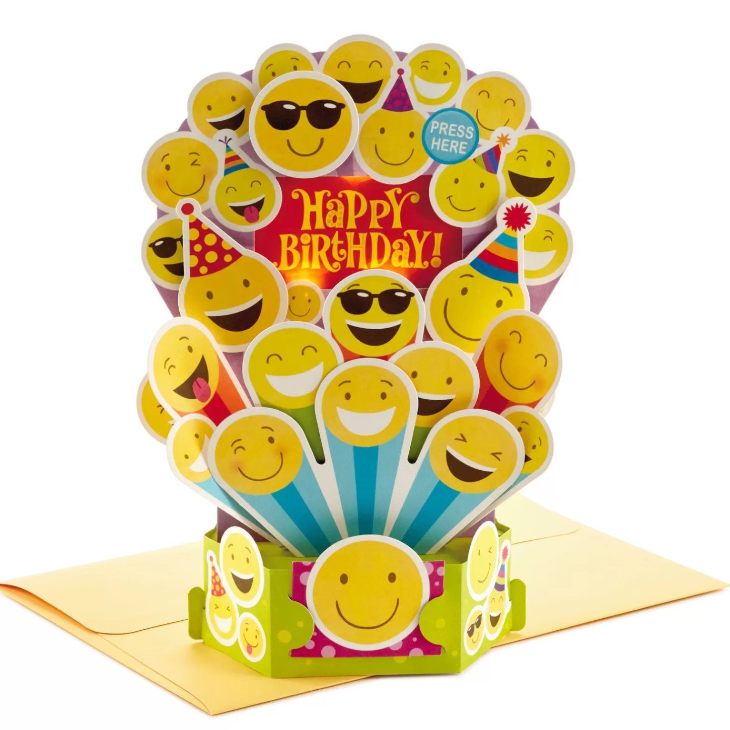 Birthday>Hallmark Smiley Face Emojis Musical 3D Pop-Up Birthday Card With Light
