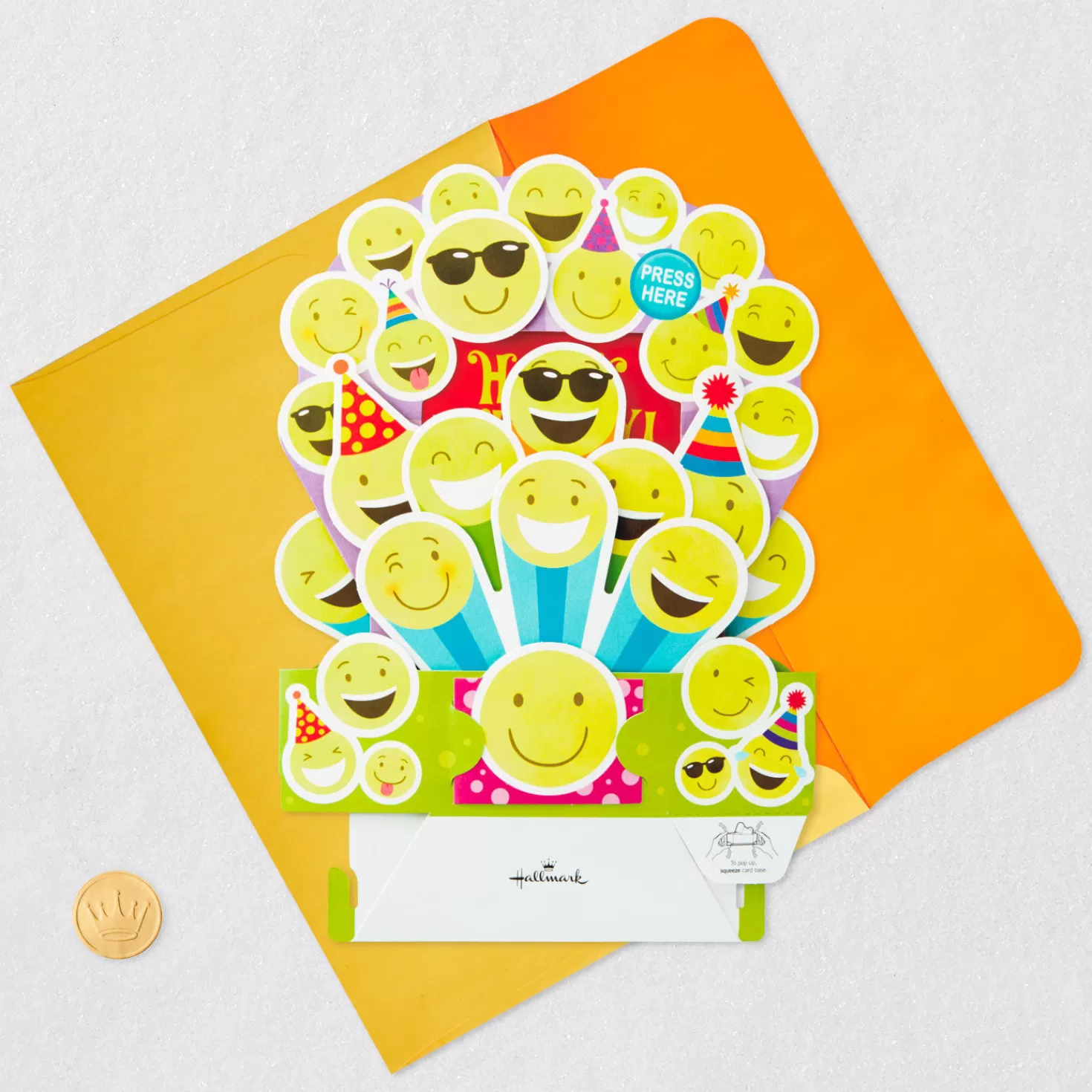 Birthday>Hallmark Smiley Face Emojis Musical 3D Pop-Up Birthday Card With Light