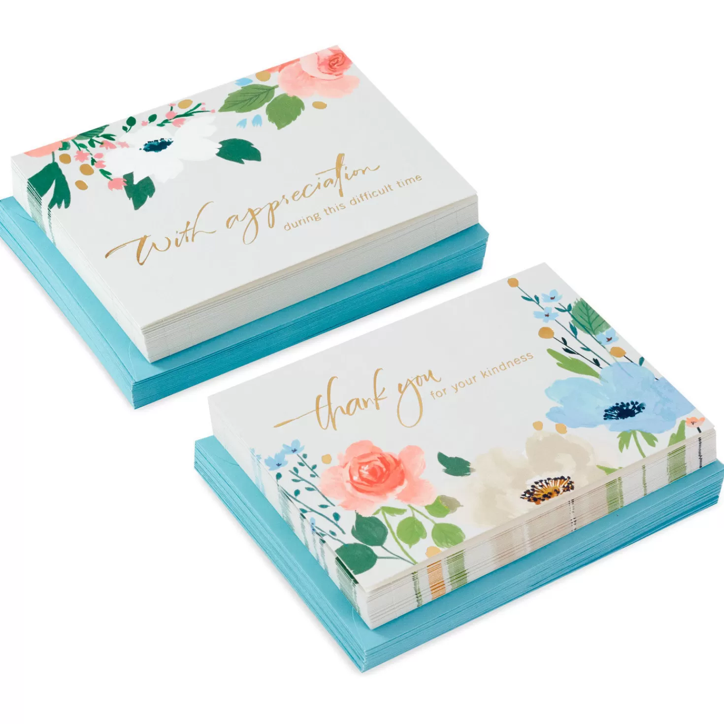 Clearance Soft Floral Boxed Blank Sympathy Thank-You Notes, Pack Of 50 Thank You