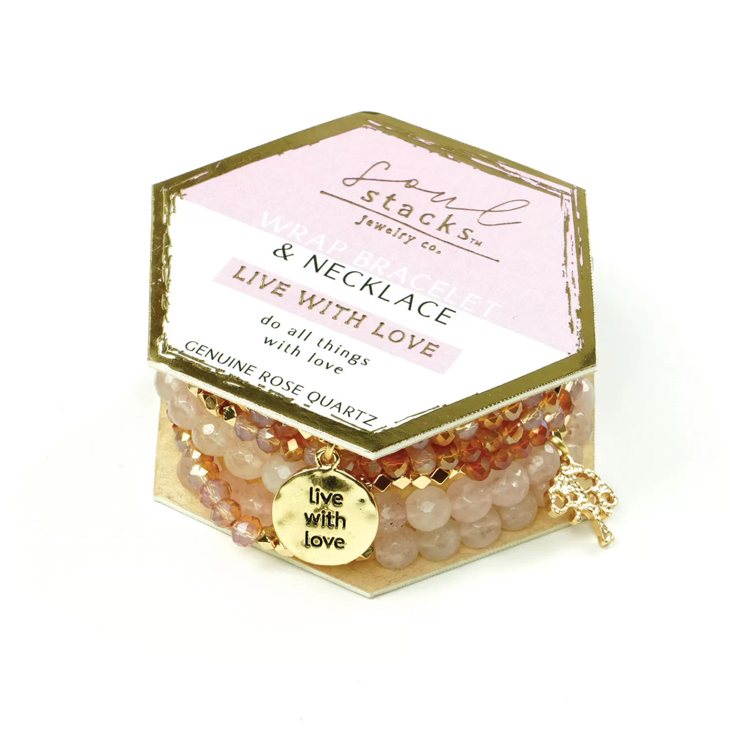 Best Sale Soul Stacks Live With Love Rose Quartz Wrap Bracelet/Necklace Encouragement