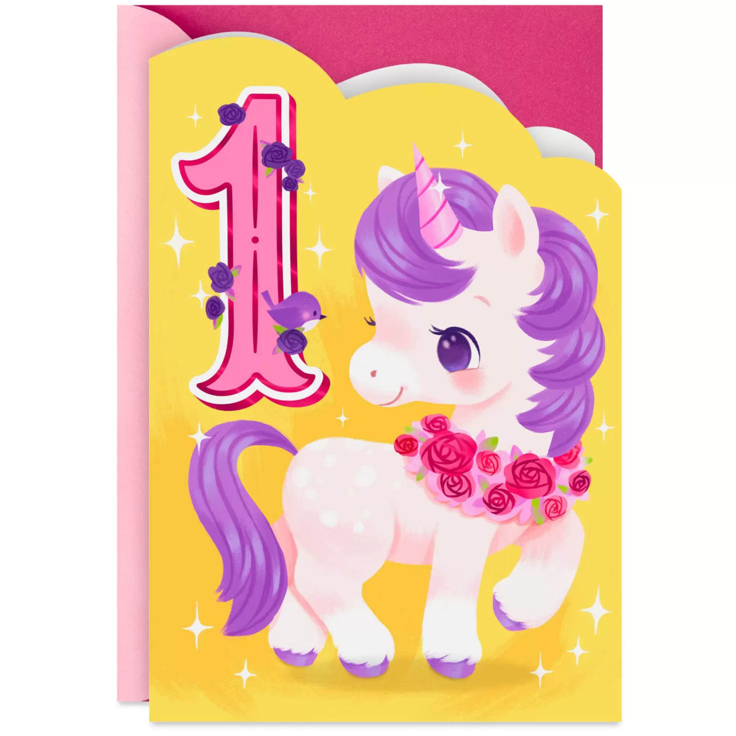 Birthday>Hallmark Sparkles And Rainbows Cute Unicorn First Birthday Card