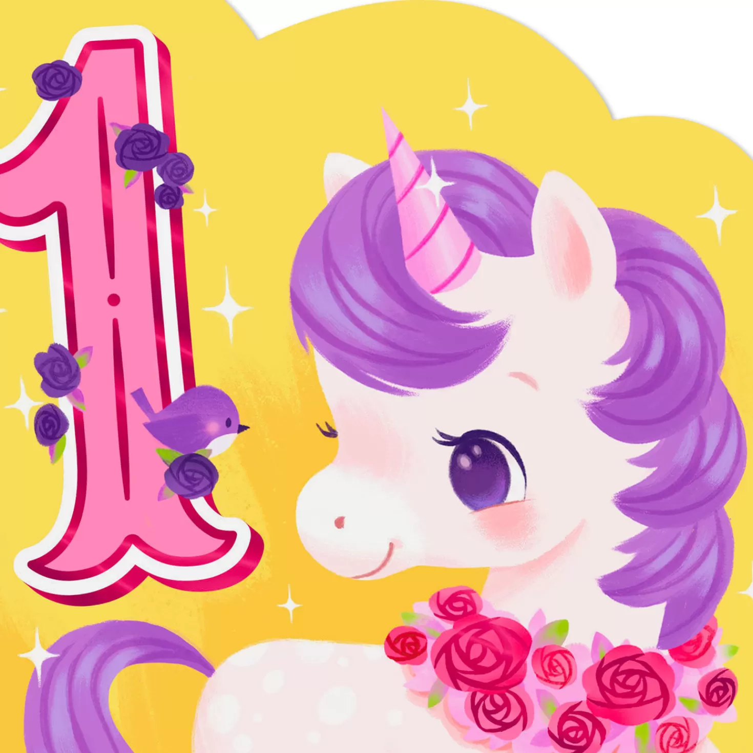 Birthday>Hallmark Sparkles And Rainbows Cute Unicorn First Birthday Card