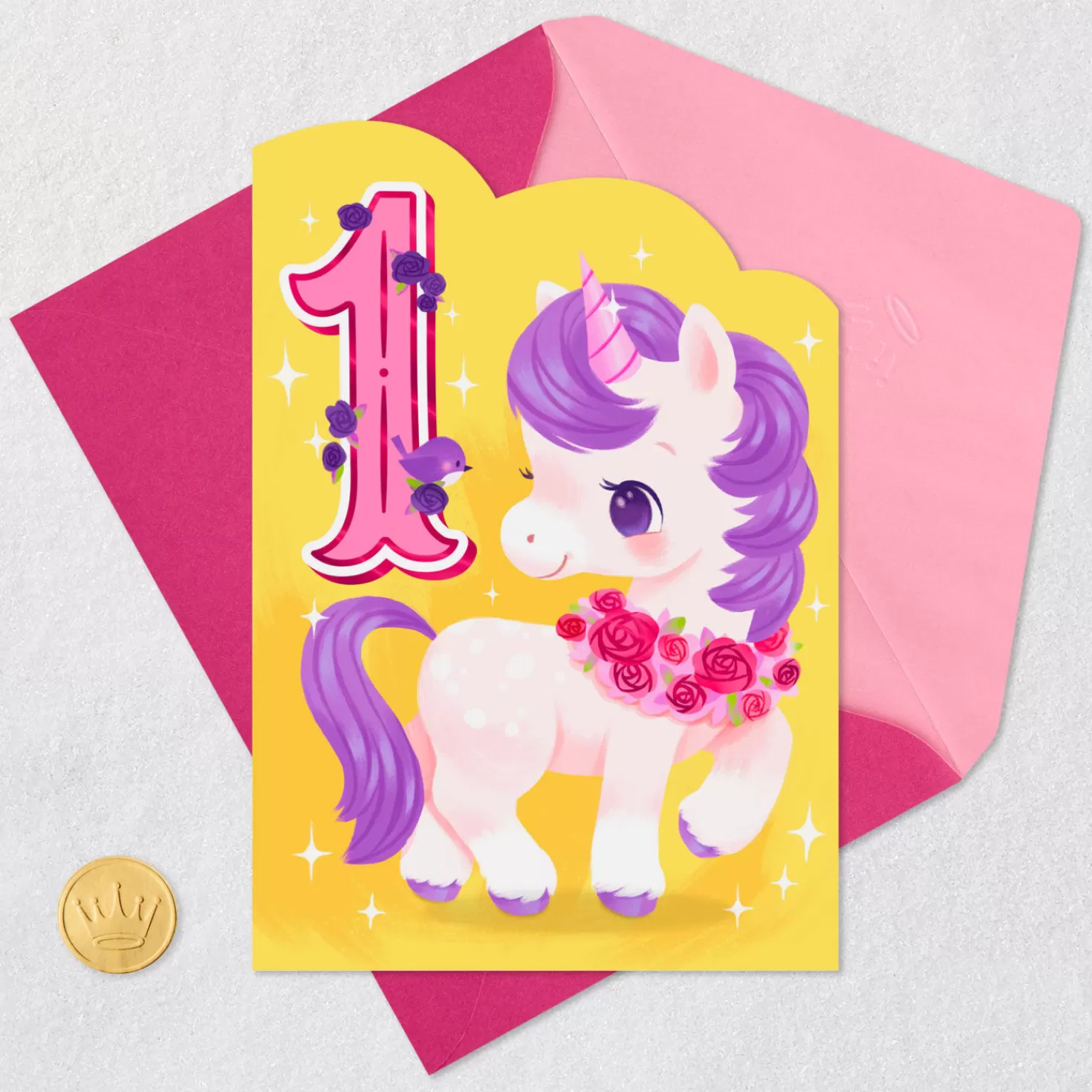 Birthday>Hallmark Sparkles And Rainbows Cute Unicorn First Birthday Card