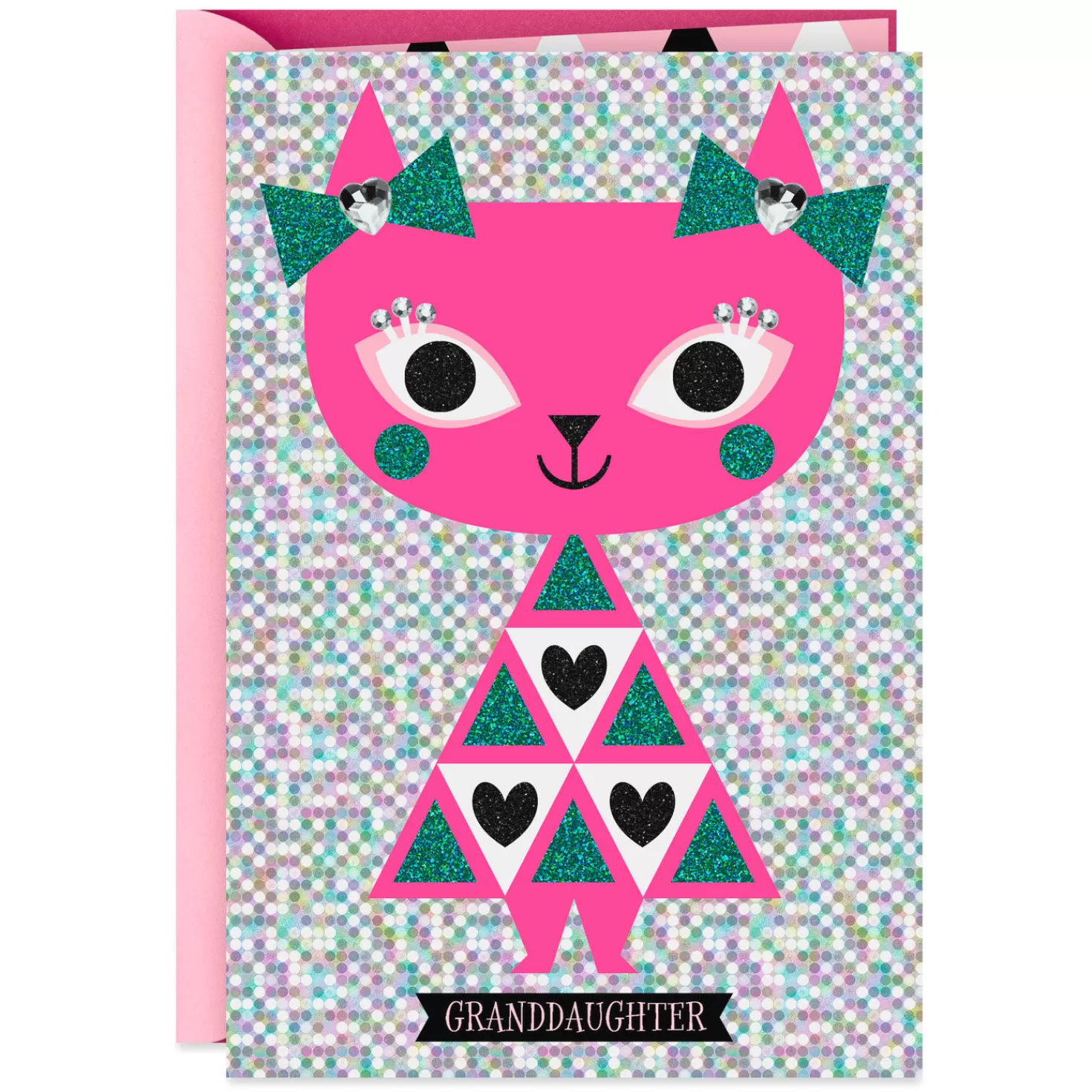 Birthday>Hallmark Sparkly Pink Cat Birthday Card For Granddaughter