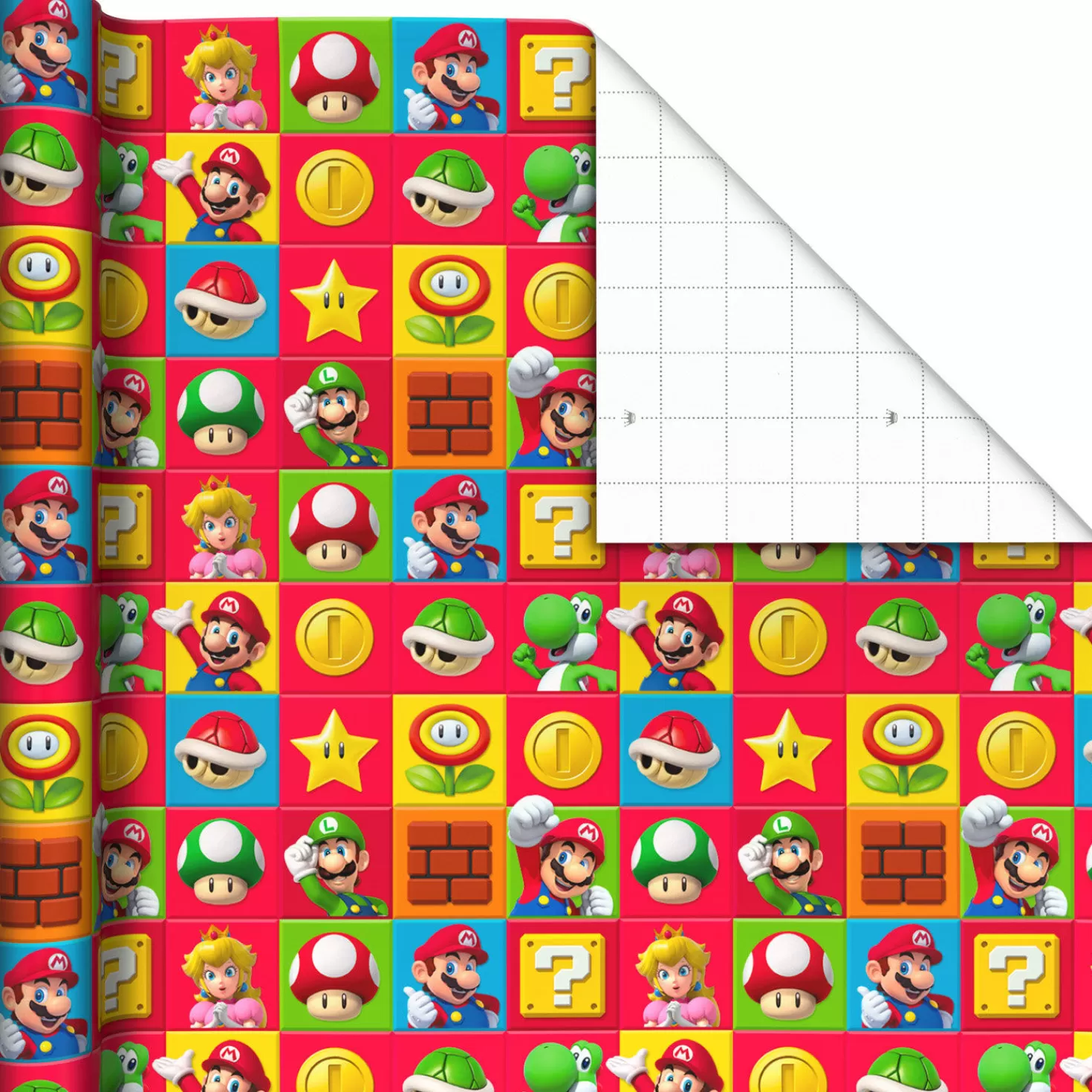 Birthday>Hallmark Super Mario™ On Colorful Squares Wrapping Paper, 17.5 Sq. Ft.