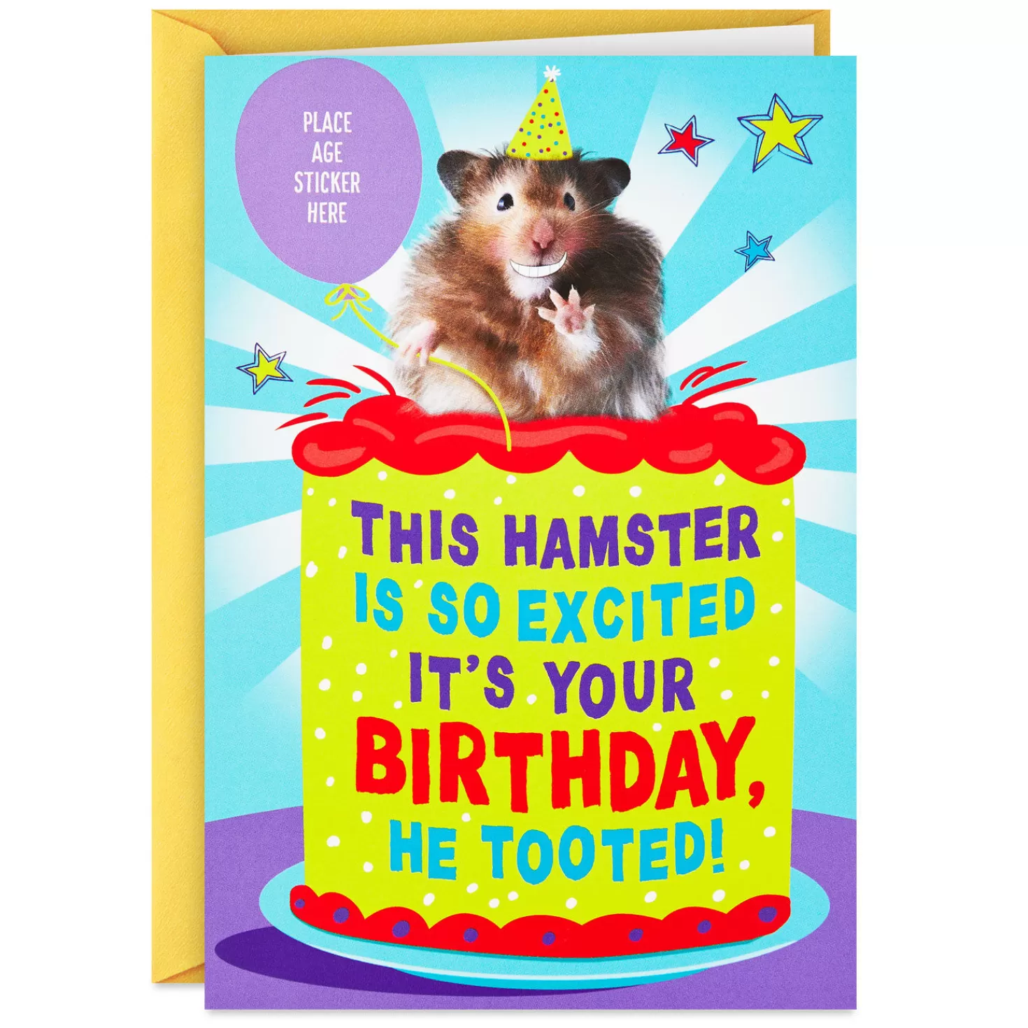 Birthday>Hallmark Tooting Hamster Customizable Kids Funny Birthday Card With Age Stickers
