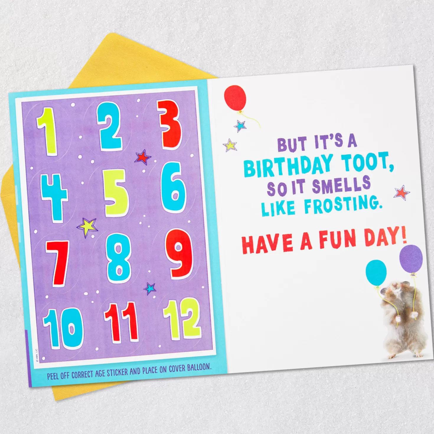 Birthday>Hallmark Tooting Hamster Customizable Kids Funny Birthday Card With Age Stickers