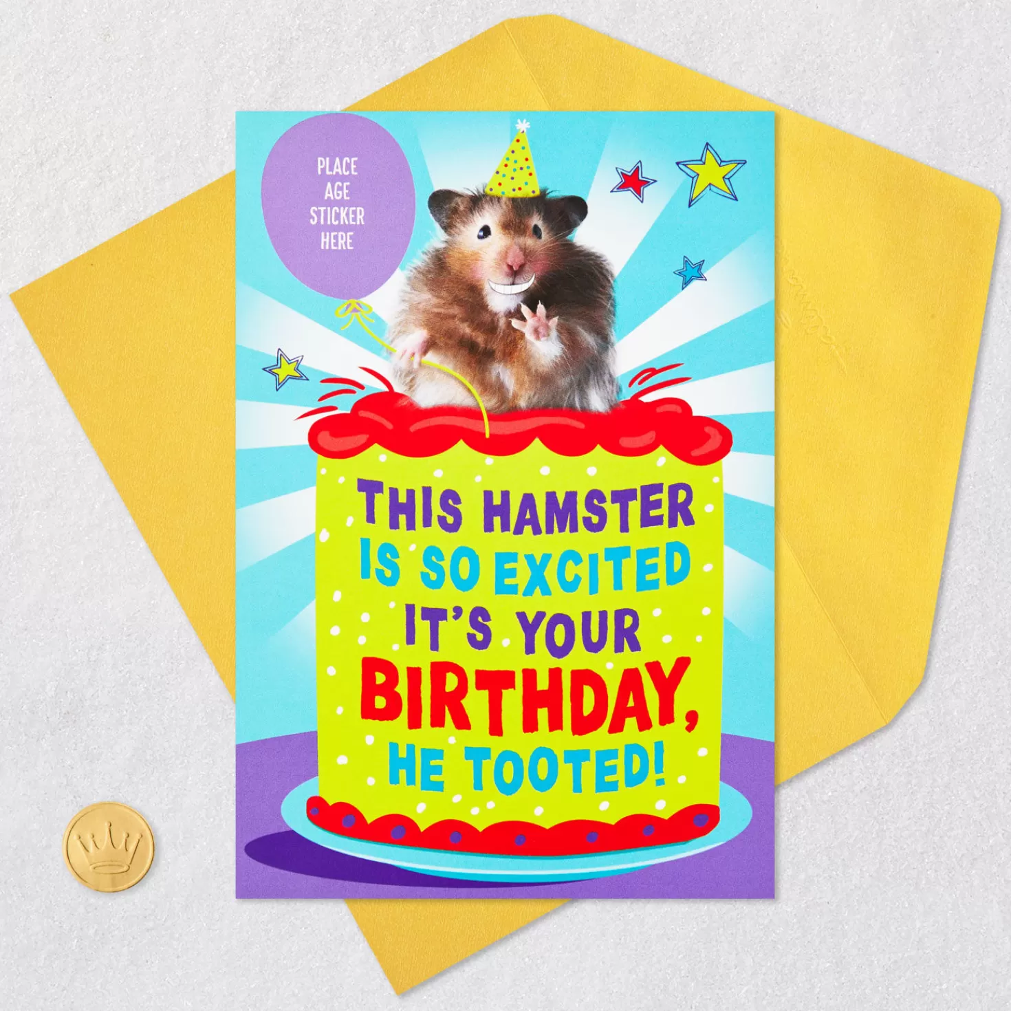 Birthday>Hallmark Tooting Hamster Customizable Kids Funny Birthday Card With Age Stickers