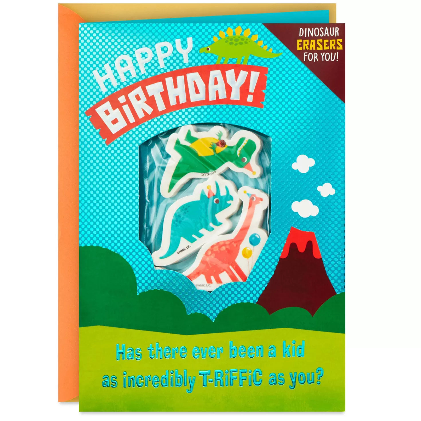 Birthday>Hallmark T-Riffic Kid Birthday Card With Dinosaur Erasers