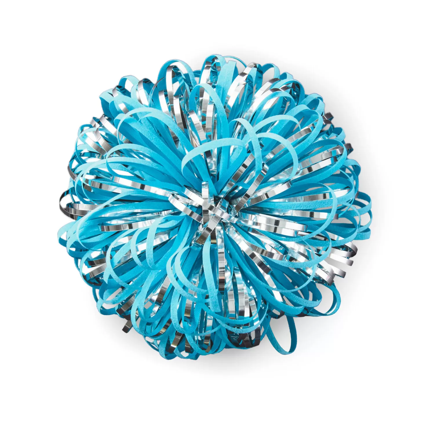 Baby>Hallmark Turquoise And Silver Metallic Pom Pom Gift Bow, 5"