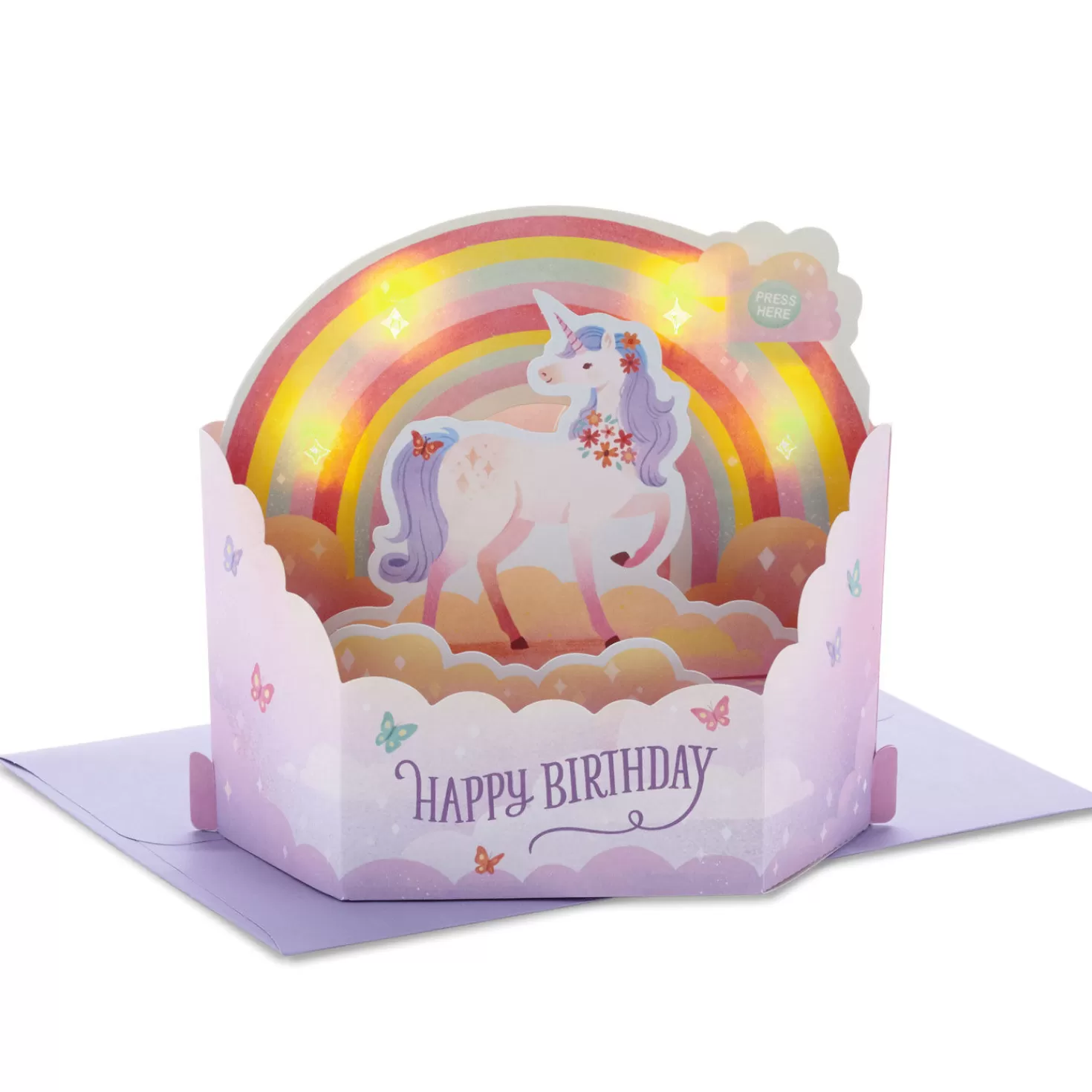 Birthday>Hallmark Unicorn Rainbow Musical 3D Pop-Up Birthday Card With Light