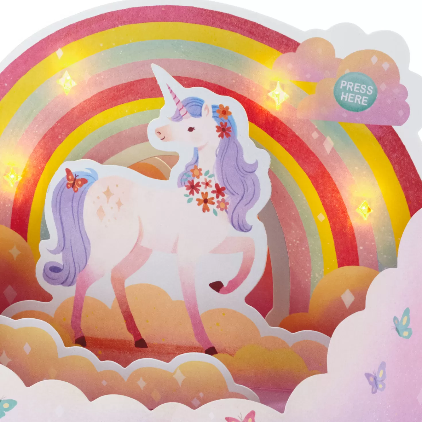 Birthday>Hallmark Unicorn Rainbow Musical 3D Pop-Up Birthday Card With Light
