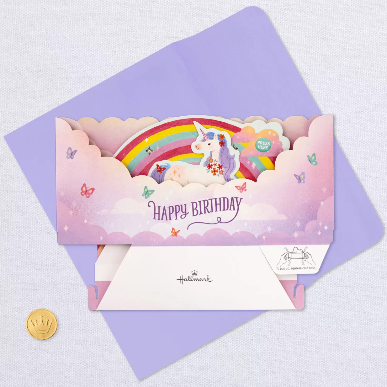 Birthday>Hallmark Unicorn Rainbow Musical 3D Pop-Up Birthday Card With Light