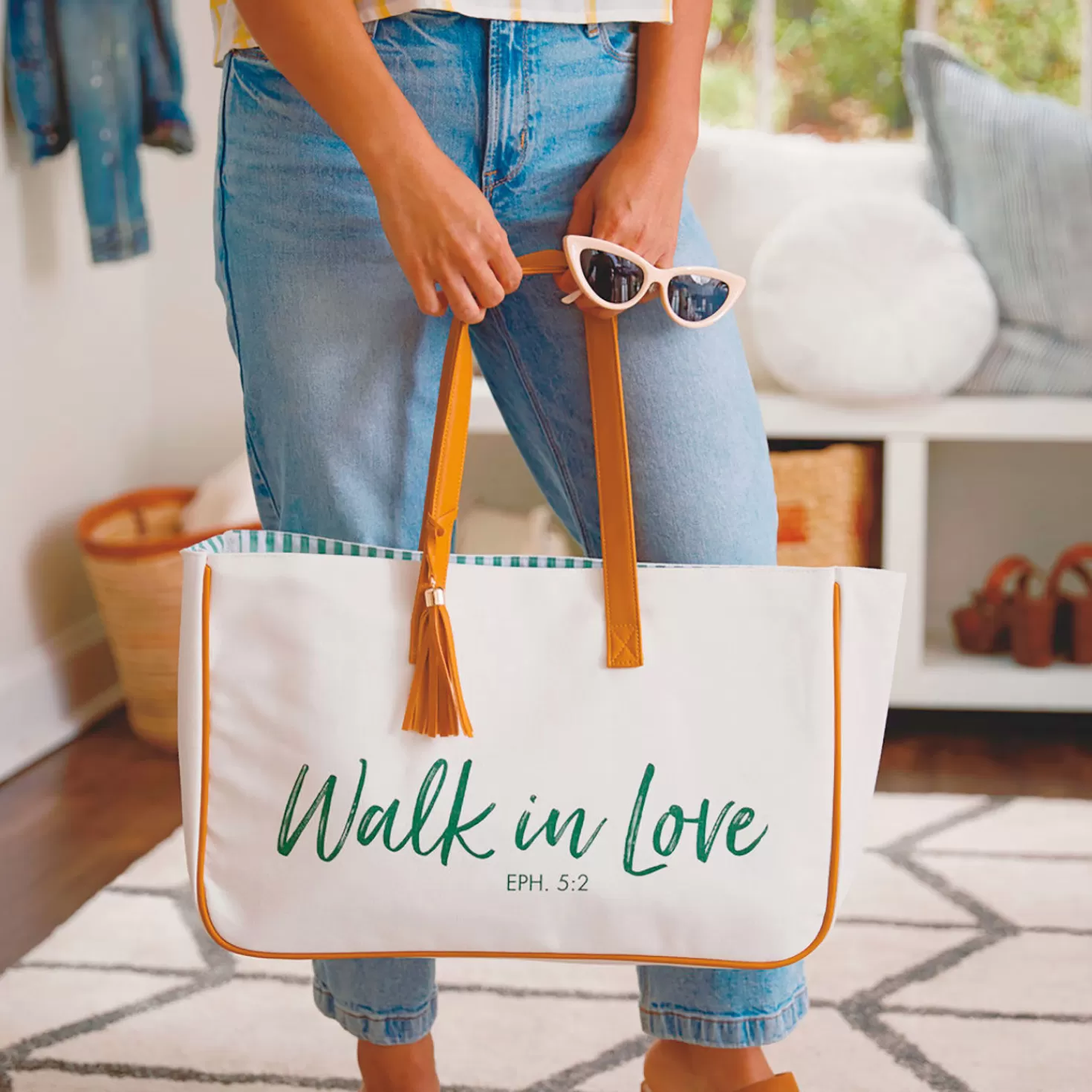 Cheap Walk In Love Canvas Tote Bag Encouragement