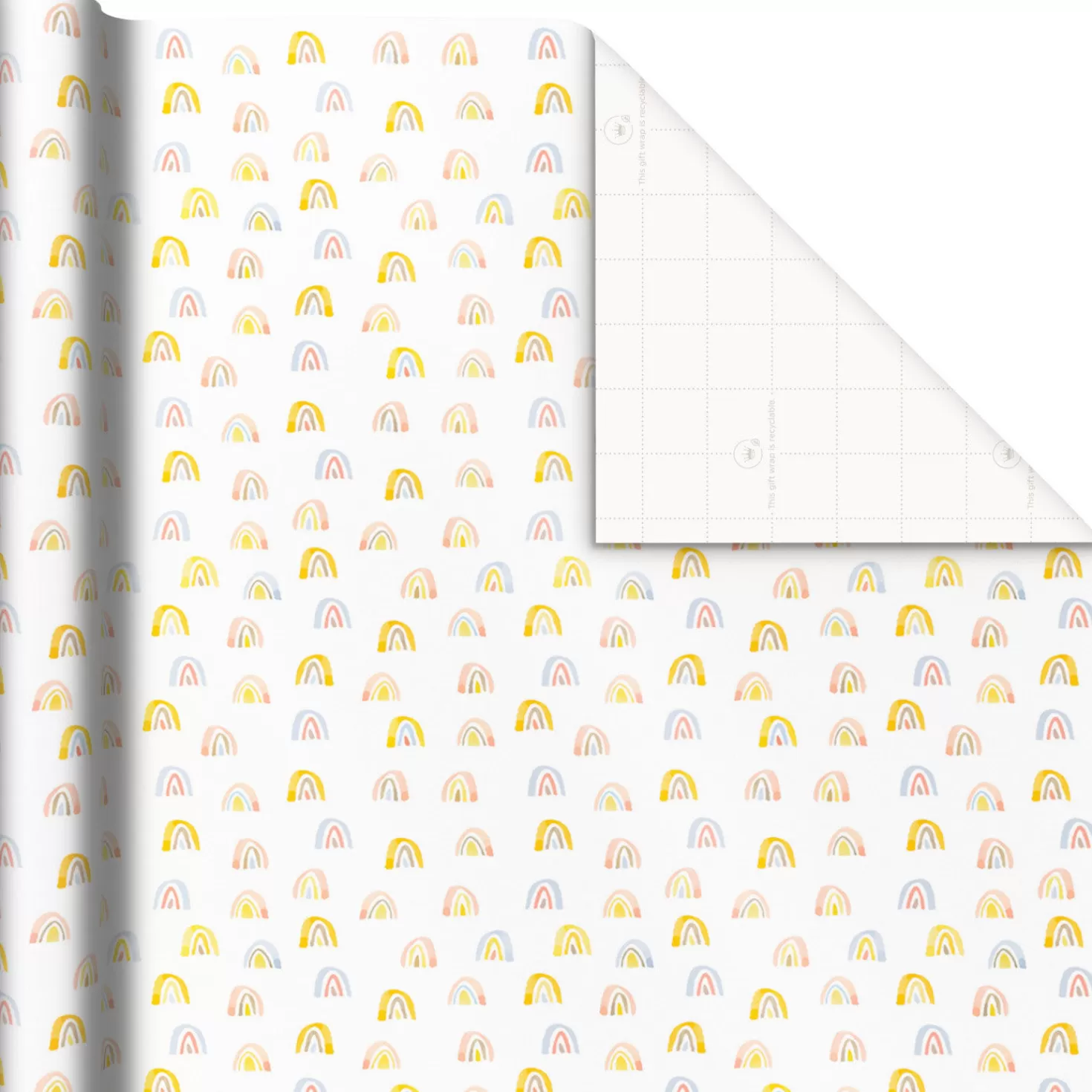 Baby>Hallmark Watercolor Rainbows On White Wrapping Paper, 20 Sq. Ft.