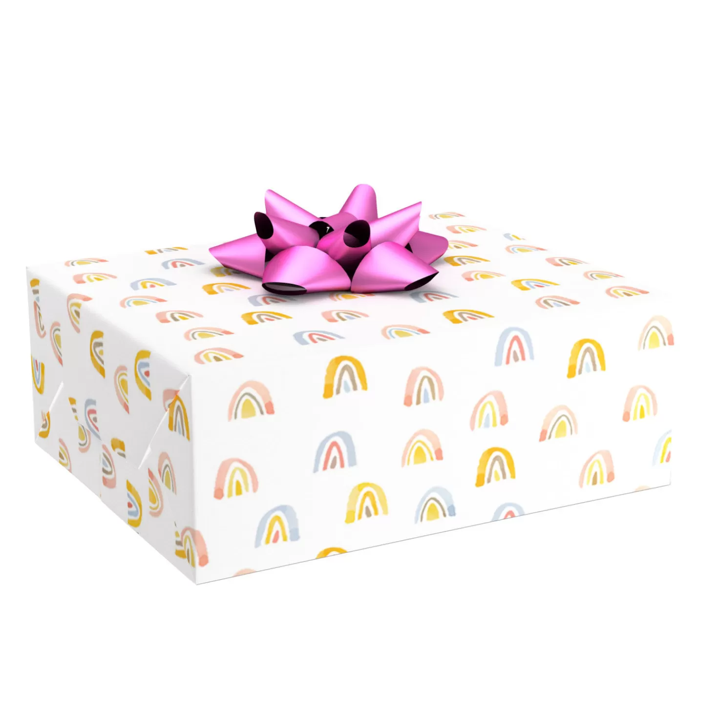 Baby>Hallmark Watercolor Rainbows On White Wrapping Paper, 20 Sq. Ft.