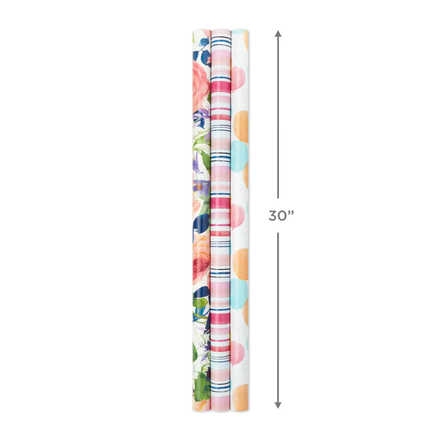 Hot Watercolor Tones 3-Pack Reversible Wrapping Paper, 75 Sq. Ft. Total Baby
