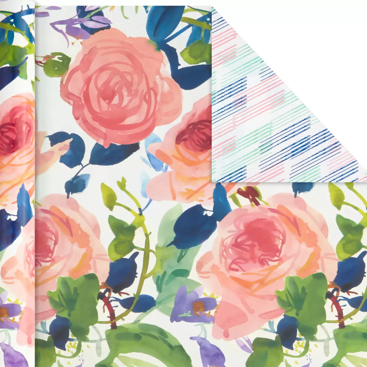 Hot Watercolor Tones 3-Pack Reversible Wrapping Paper, 75 Sq. Ft. Total Baby