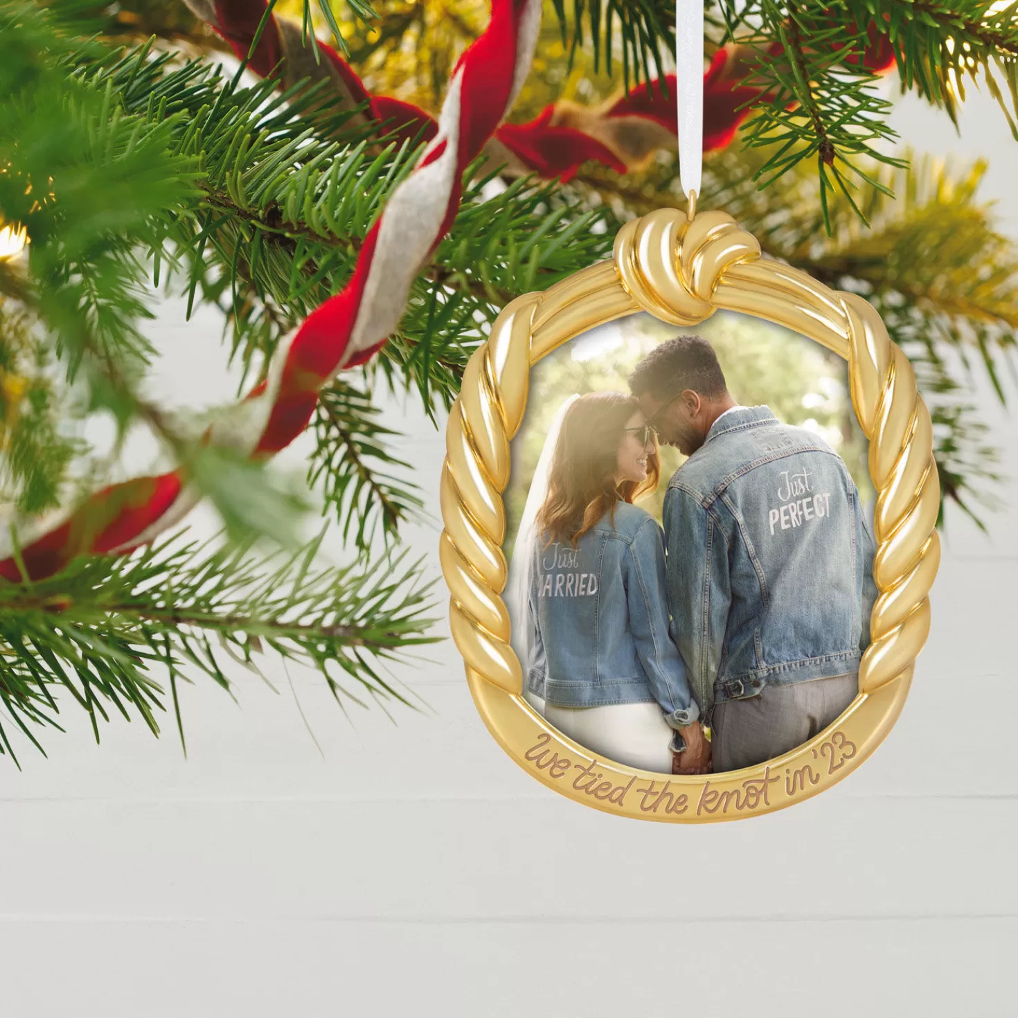 Cheap We Tied The Knot! 2023 Metal Photo Frame Ornament Wedding