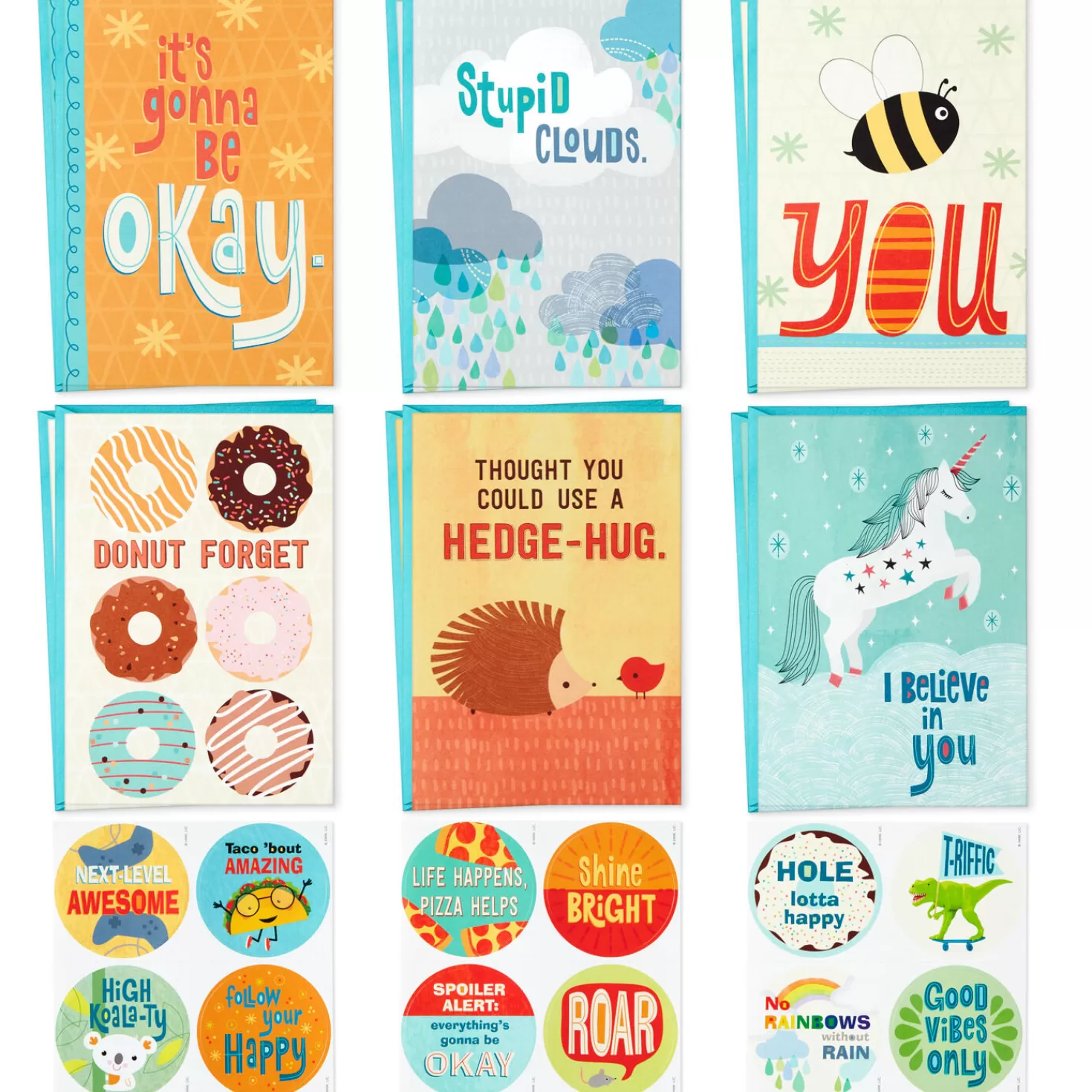 Fashion Whimsical Assorted Kids' Encouragement Cards With Stickers, Pack Of 12 Encouragement
