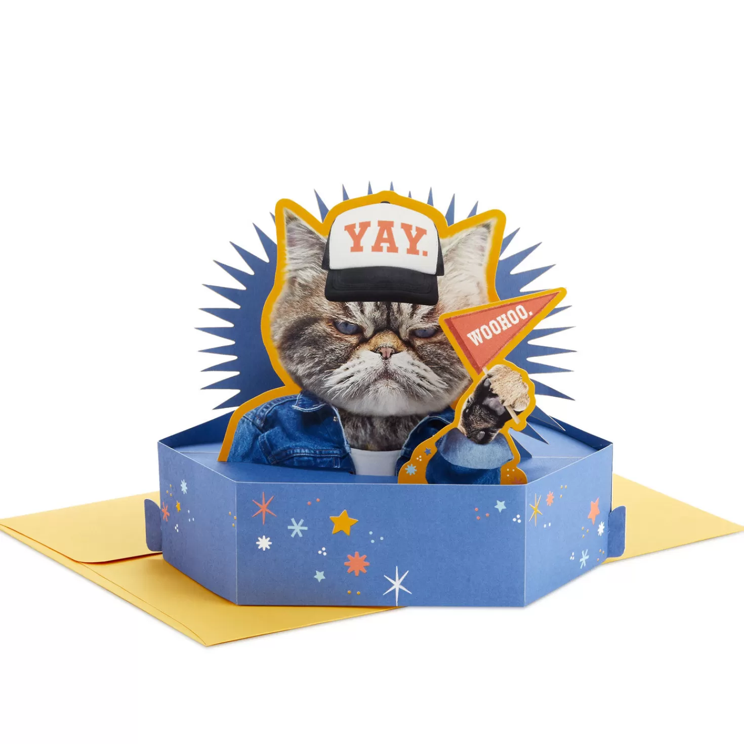 Fashion Whoo Hoo Scowling Cat Funny 3D Pop-Up Card Congratulations