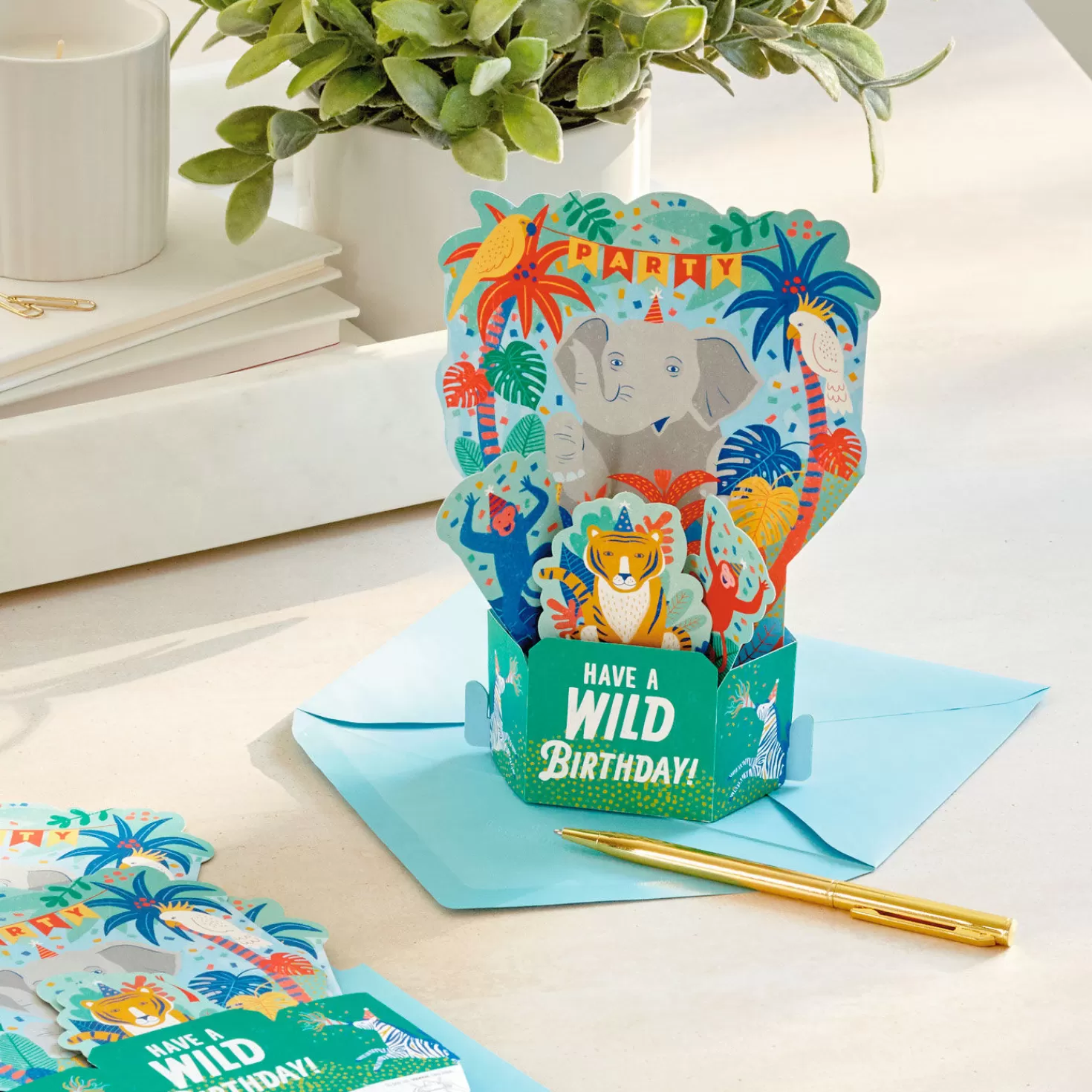 Birthday>Hallmark Wild Animal Party Boxed Pop-Up Birthday Cards, Pack Of 8