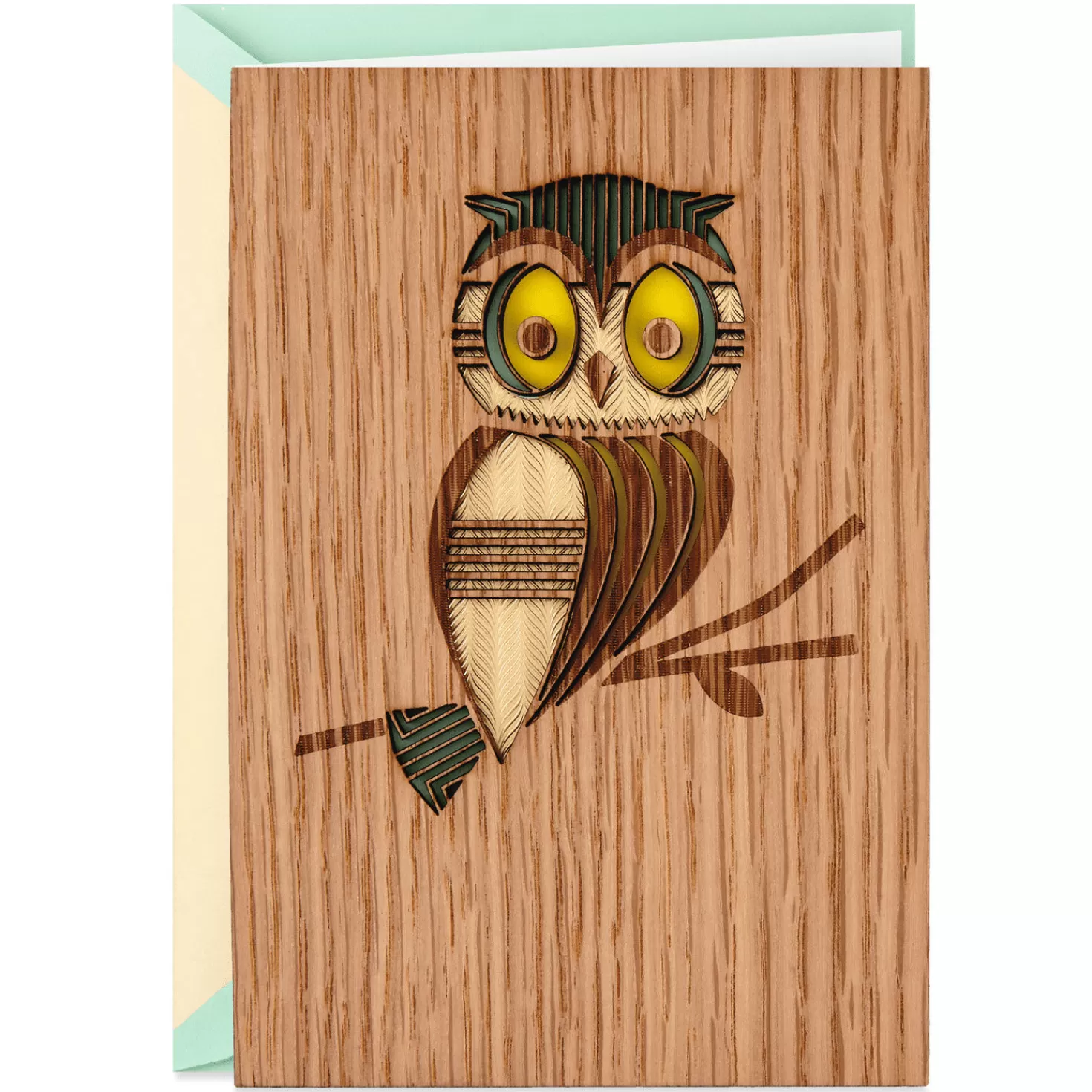 Discount Wooden Horned Owl Blank Card Encouragement