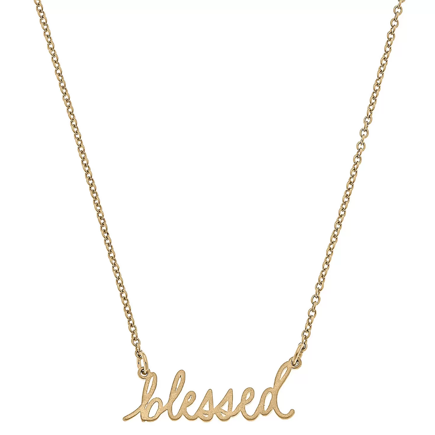 Cheap Worn Gold Julia Blessed Script Delicate Chain Necklace, 16" Encouragement