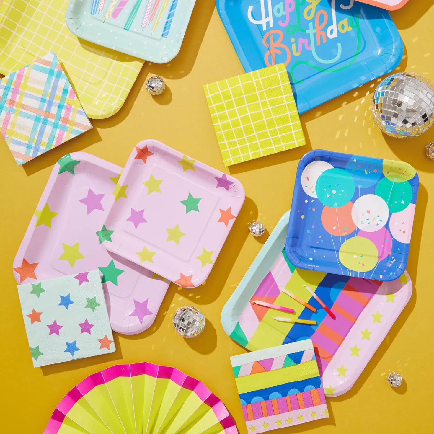 Birthday>Hallmark Yellow Grid Cocktail Napkins, Set Of 16